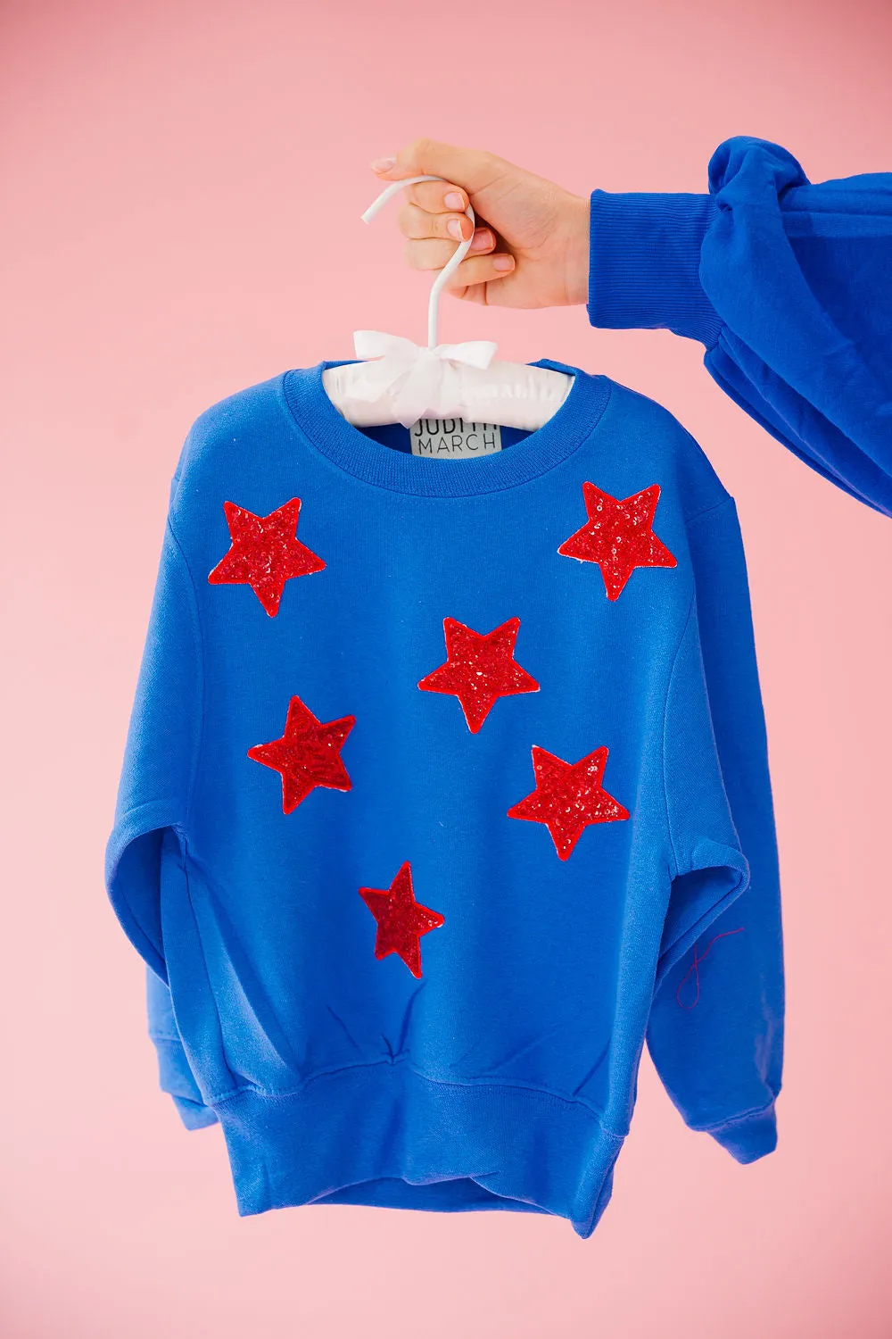 MINI KIDS USA SEQUIN STARS ROYAL PULLOVER