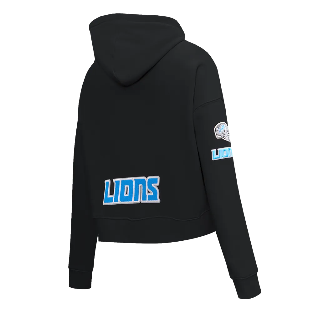 NFL DETROIT LIONS CLASSIC WOMEN'S CROPPED PO HOODIE (BLACK)