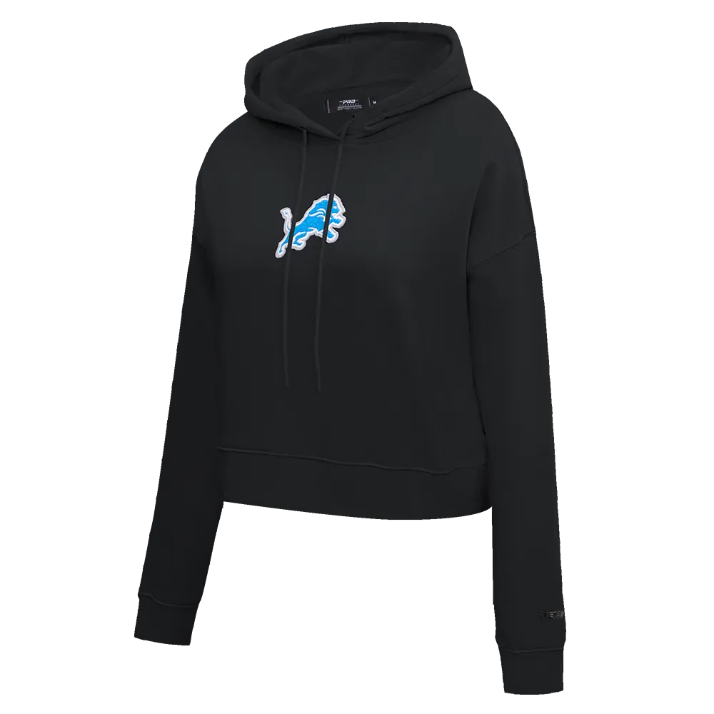 NFL DETROIT LIONS CLASSIC WOMEN'S CROPPED PO HOODIE (BLACK)