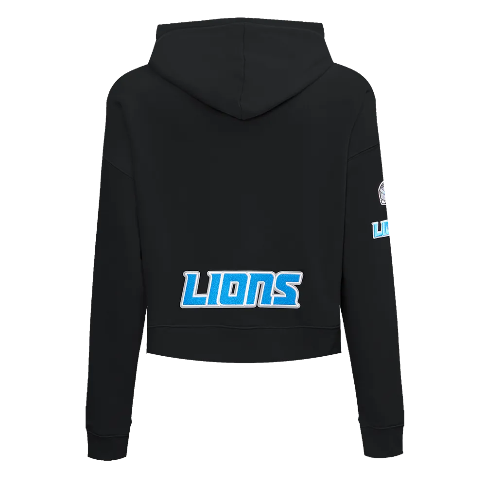 NFL DETROIT LIONS CLASSIC WOMEN'S CROPPED PO HOODIE (BLACK)