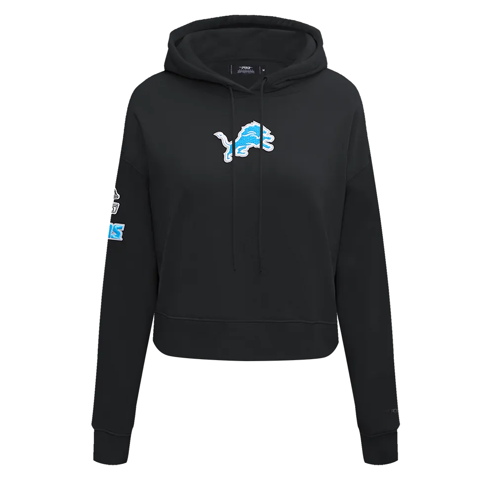 NFL DETROIT LIONS CLASSIC WOMEN'S CROPPED PO HOODIE (BLACK)
