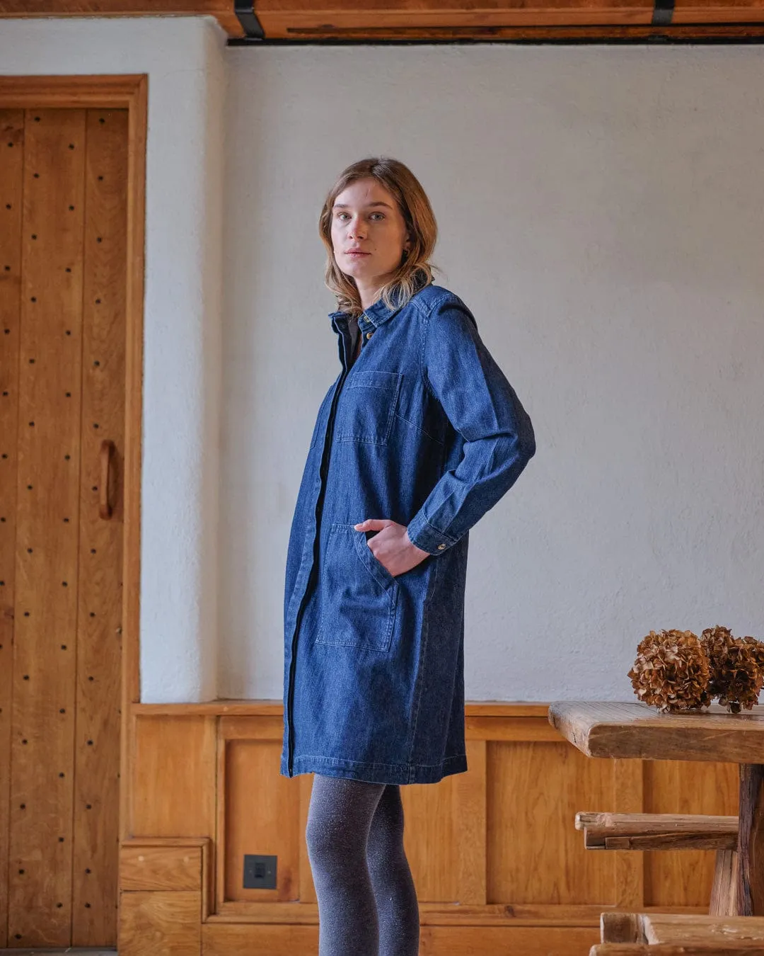 Ocean Cotton Shirt Dress | Dark Blue Denim