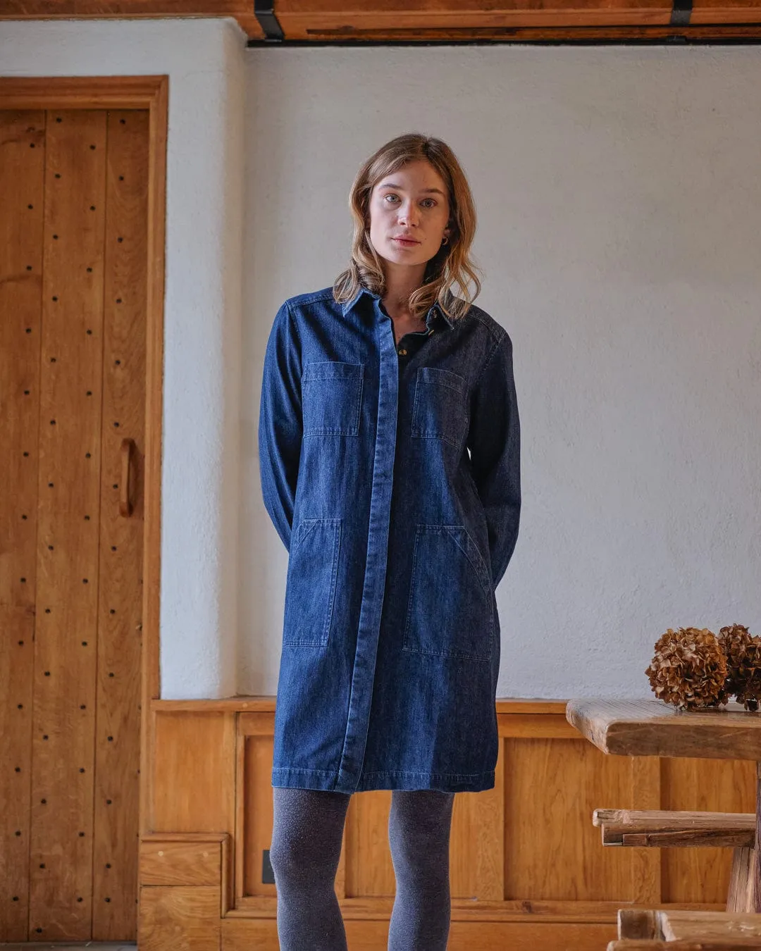 Ocean Cotton Shirt Dress | Dark Blue Denim