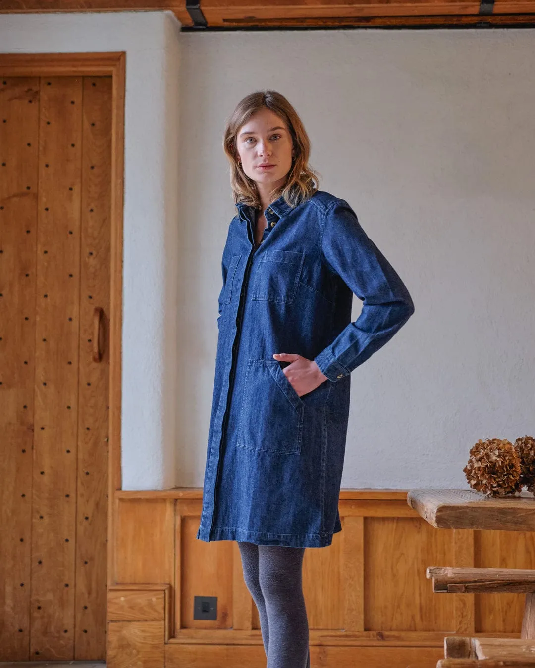 Ocean Cotton Shirt Dress | Dark Blue Denim