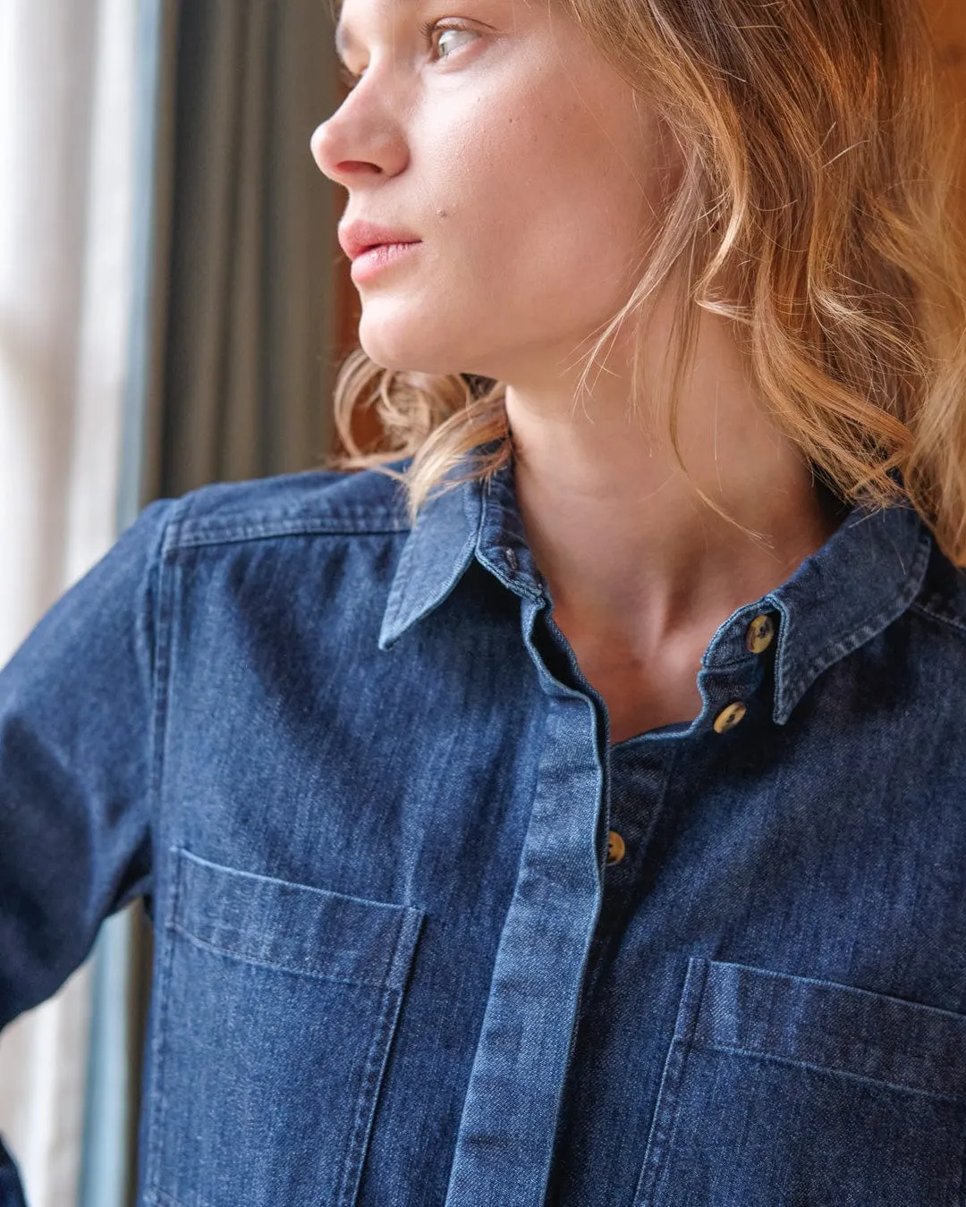 Ocean Cotton Shirt Dress | Dark Blue Denim