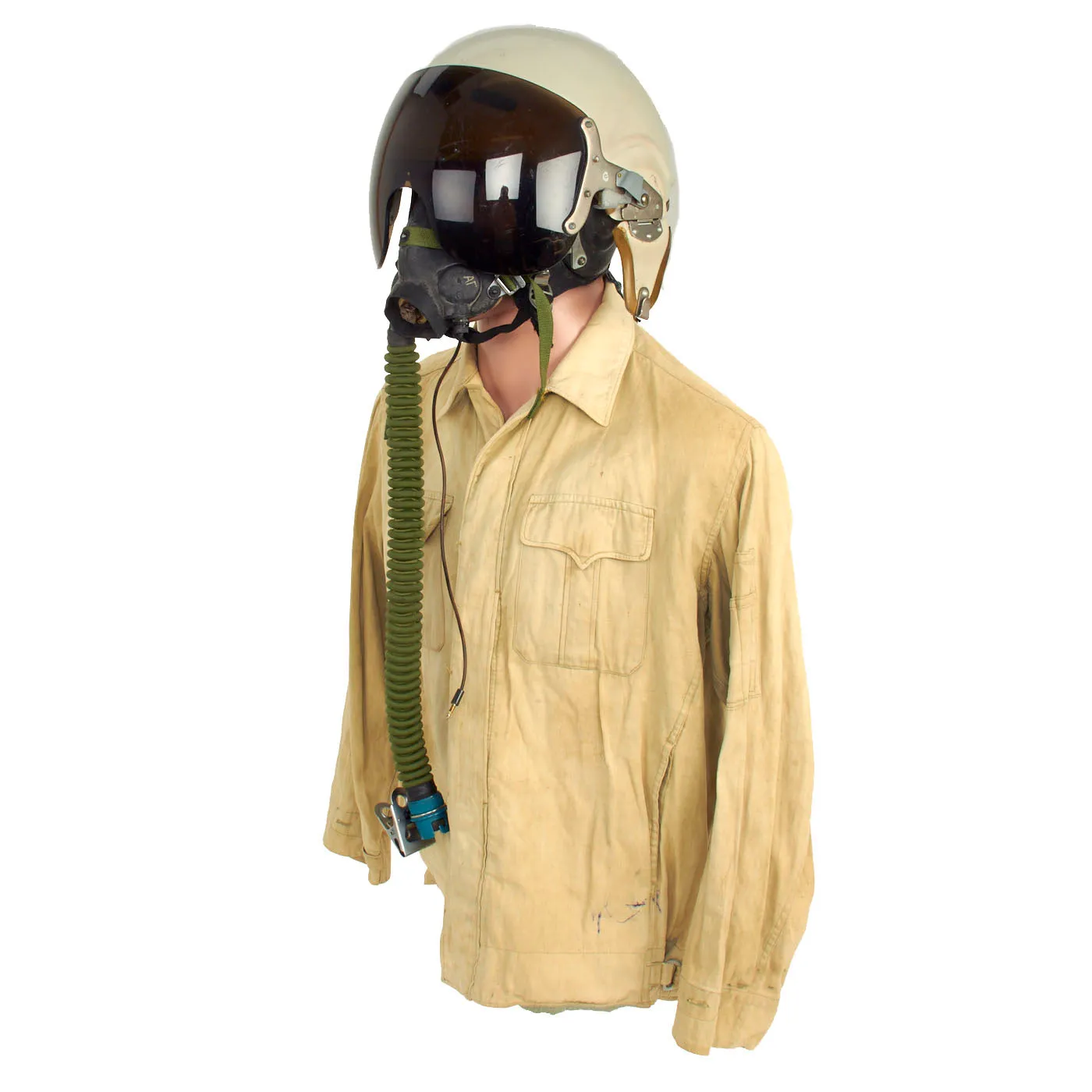 Original Vietnam War Vietnam People's Air Force Uniform Set With Helmet, Oxygen Mask, Boots and Photo - 7 Items