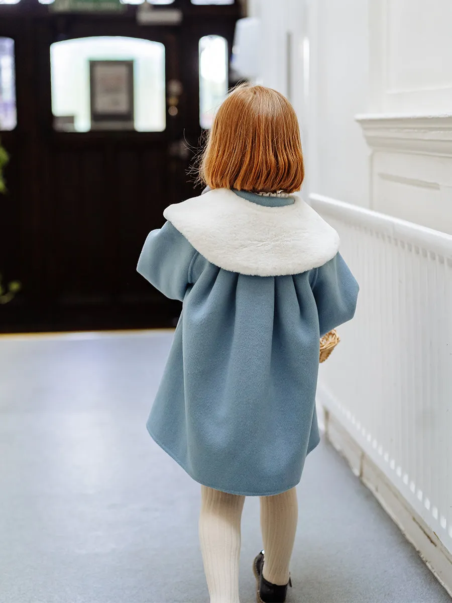 Pansy Wool Coat with Padded Down Jacket & Collar, Aqua Blue