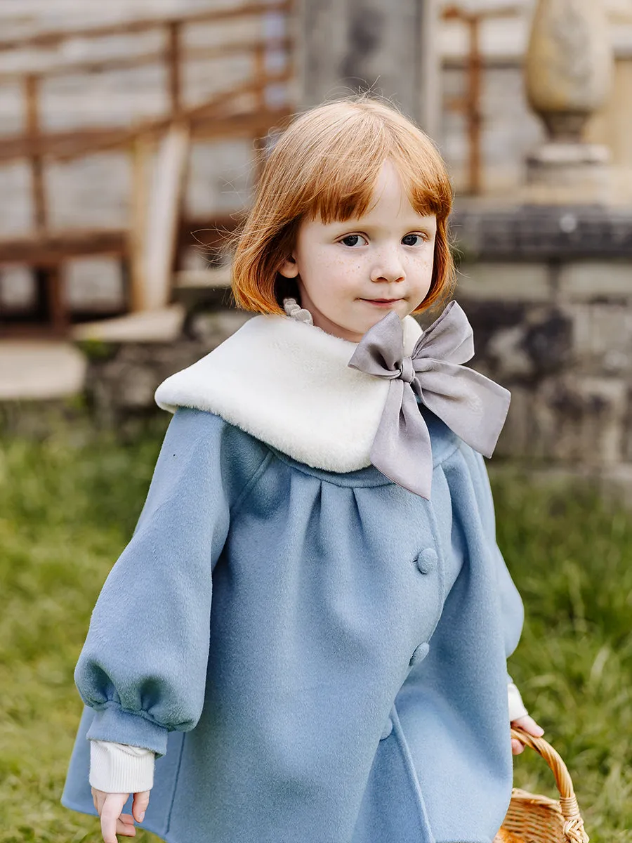 Pansy Wool Coat with Padded Down Jacket & Collar, Aqua Blue