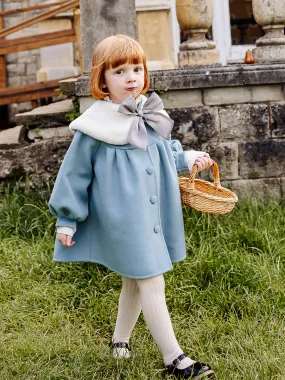 Pansy Wool Coat with Padded Down Jacket & Collar, Aqua Blue