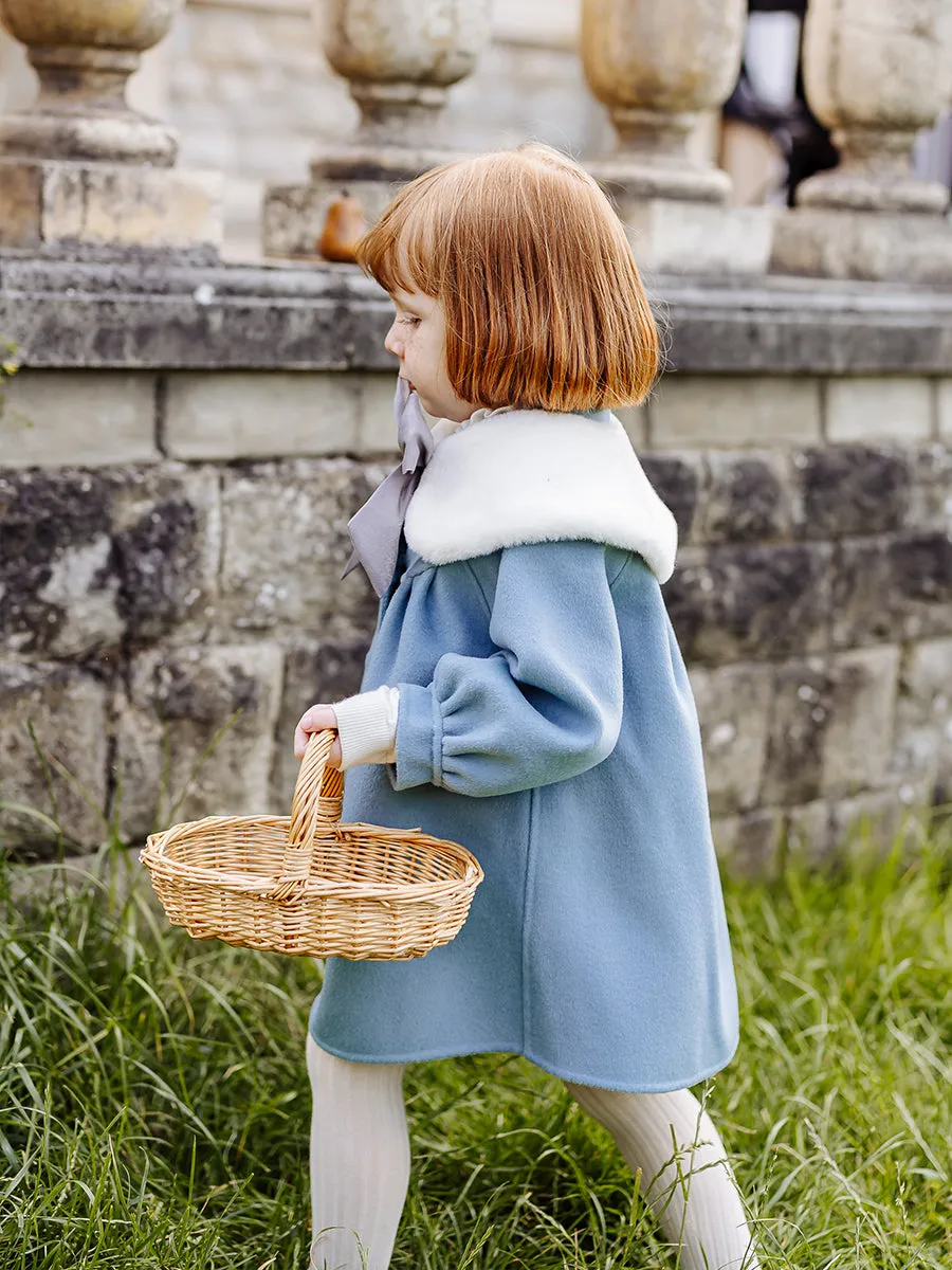 Pansy Wool Coat with Padded Down Jacket & Collar, Aqua Blue