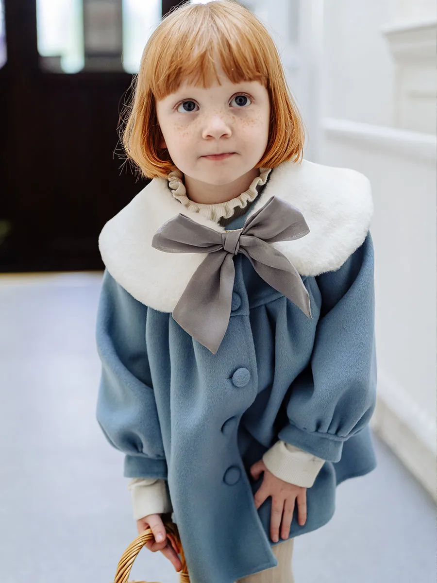 Pansy Wool Coat with Padded Down Jacket & Collar, Aqua Blue