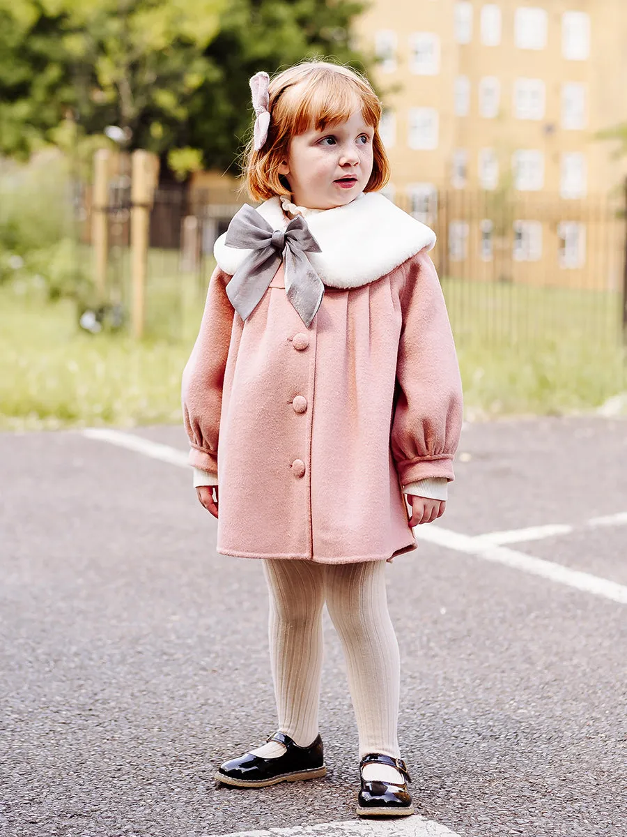 Pansy Wool Coat with Padded Down Jacket & Collar, Misty Pink