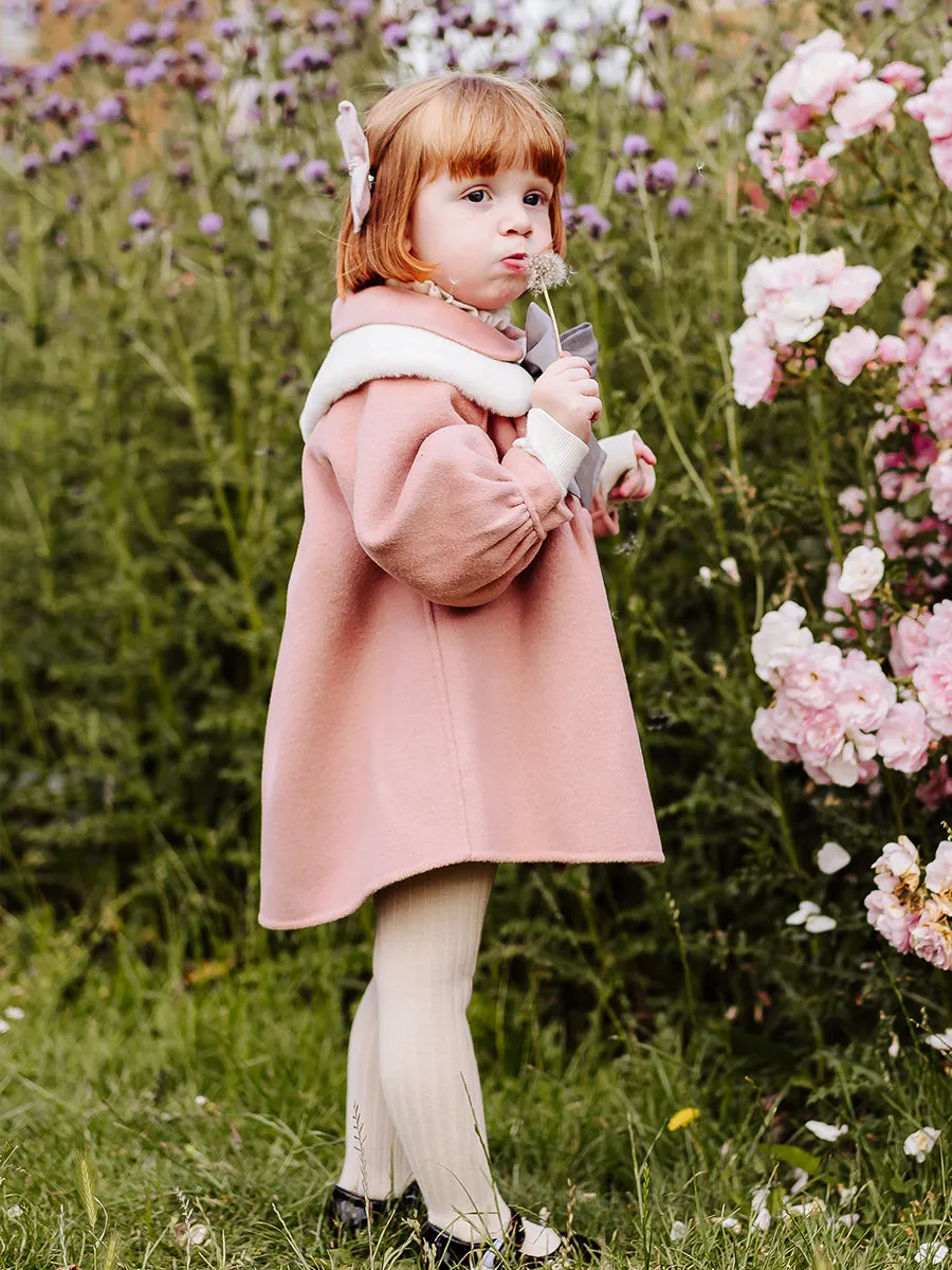 Pansy Wool Coat with Padded Down Jacket & Collar, Misty Pink