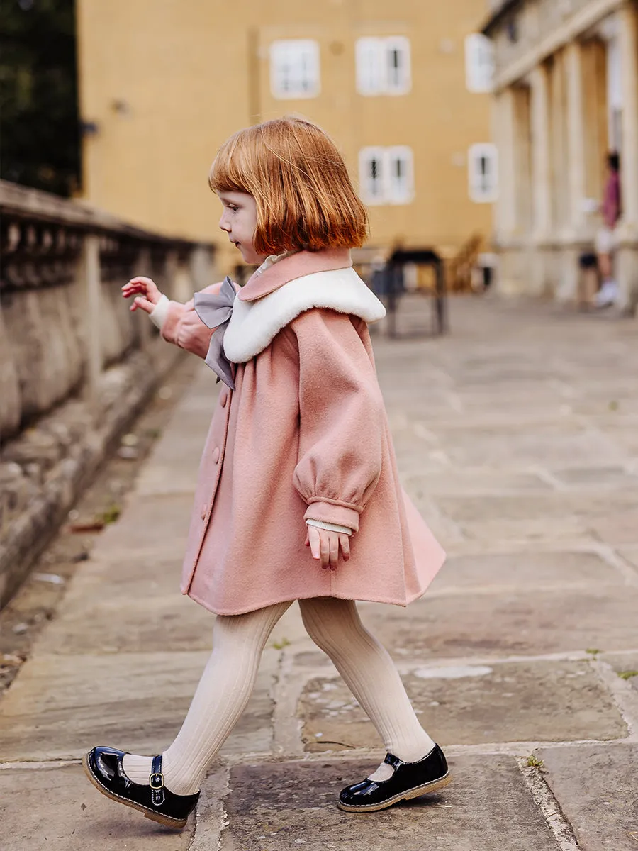 Pansy Wool Coat with Padded Down Jacket & Collar, Misty Pink
