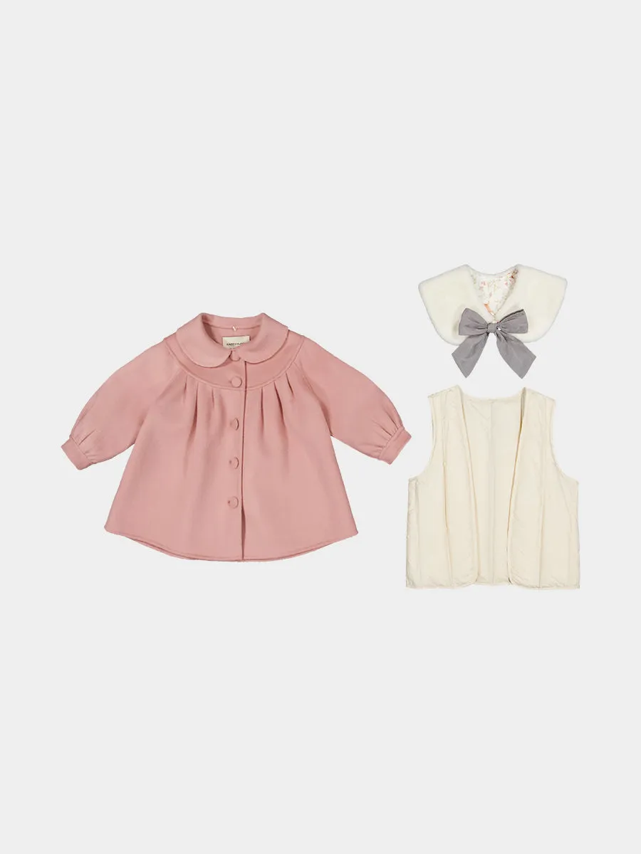 Pansy Wool Coat with Padded Down Jacket & Collar, Misty Pink