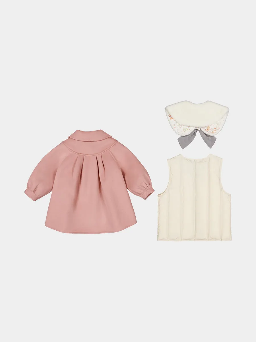 Pansy Wool Coat with Padded Down Jacket & Collar, Misty Pink