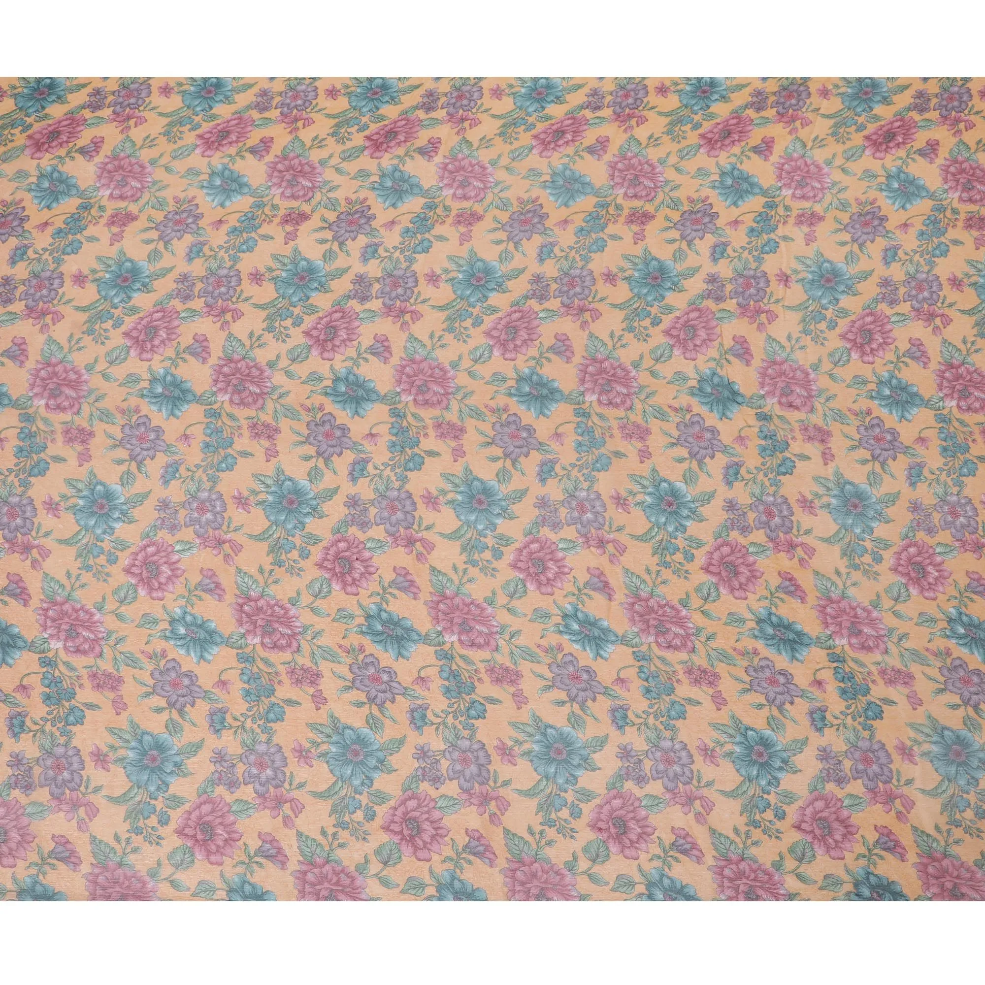Peach Blossom Silk Chiffon Fabric - Vibrant Floral Print, 110cm Wide - Buy in Meters for Elegant Garments and DÃ©cor-D18168