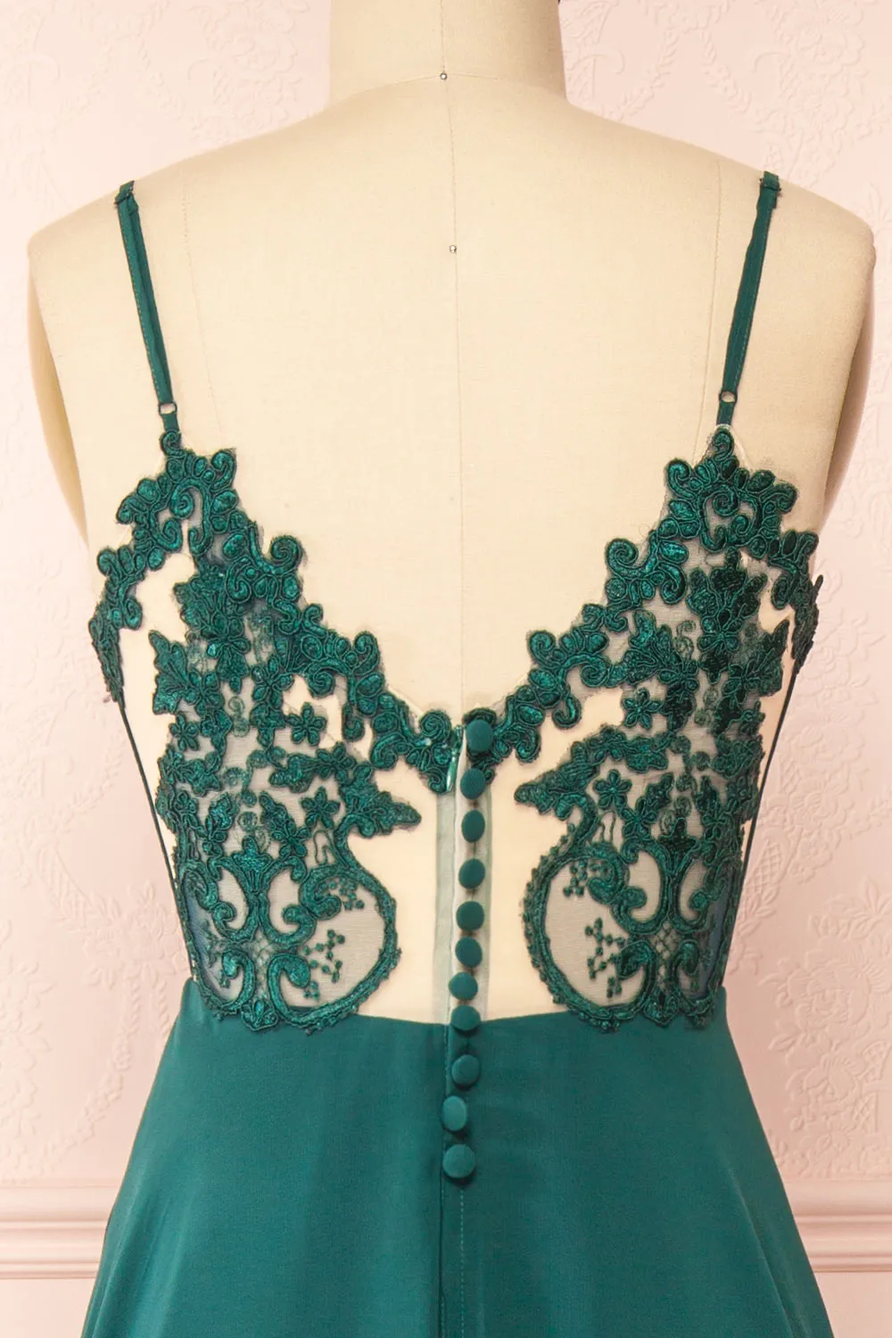 Peggie Emerald | Chiffon Maxi Dress w/ Back Embroidery