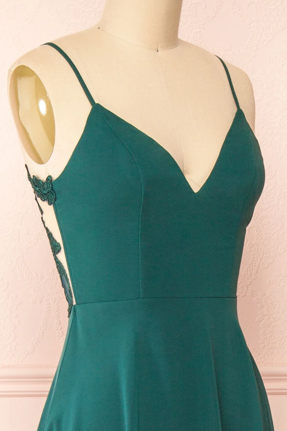 Peggie Emerald | Chiffon Maxi Dress w/ Back Embroidery
