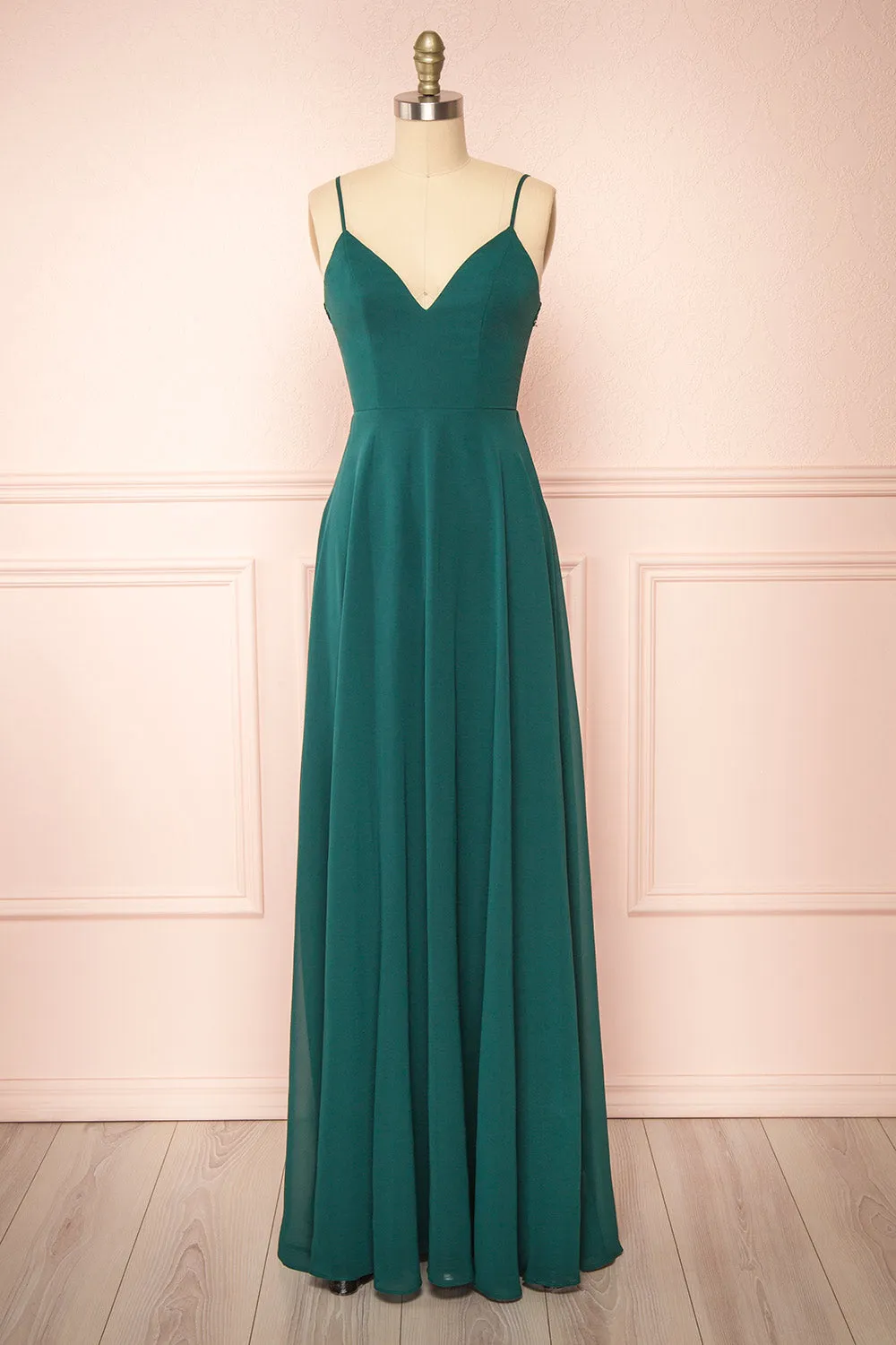 Peggie Emerald | Chiffon Maxi Dress w/ Back Embroidery