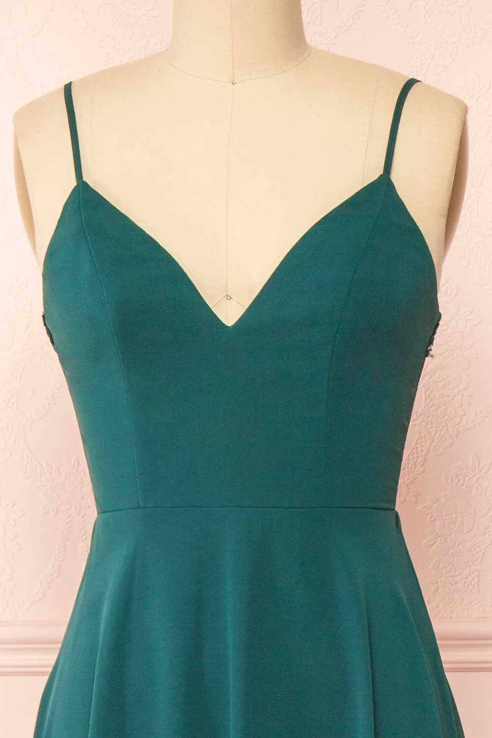 Peggie Emerald | Chiffon Maxi Dress w/ Back Embroidery