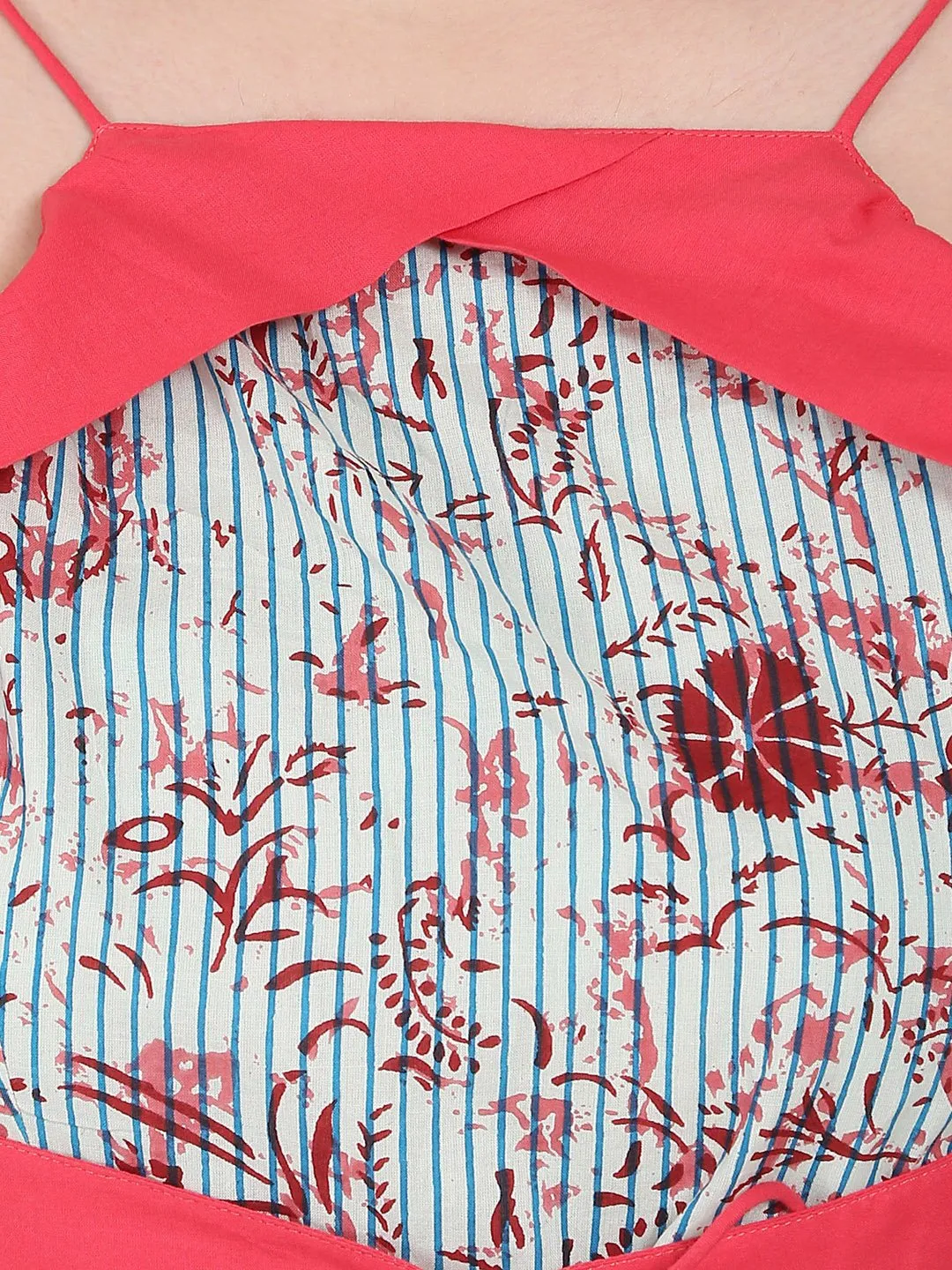 Pink Shoulder Strap Cotton Yoke Printed Tunic