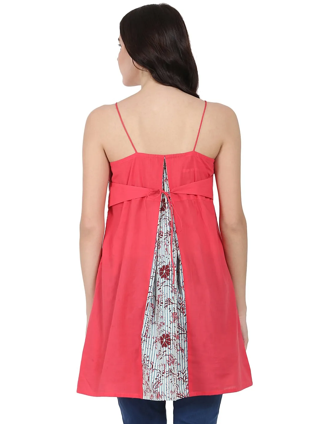 Pink Shoulder Strap Cotton Yoke Printed Tunic