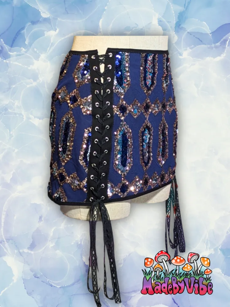Sapphire Lace Up Sides Mini Pencil Skirt - Ready to Ship