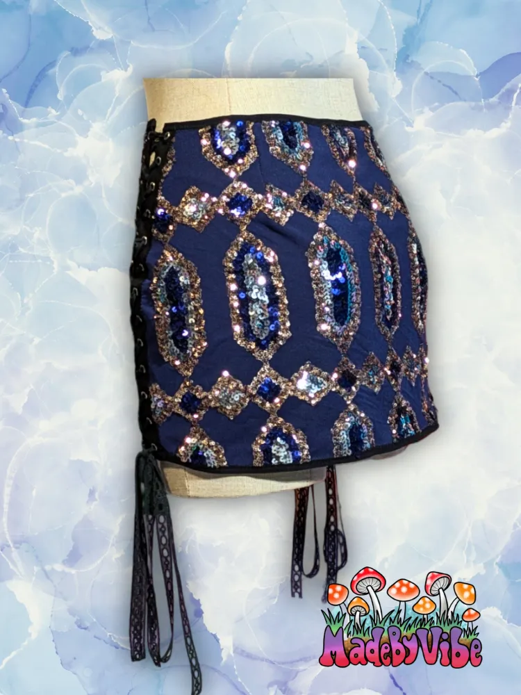 Sapphire Lace Up Sides Mini Pencil Skirt - Ready to Ship