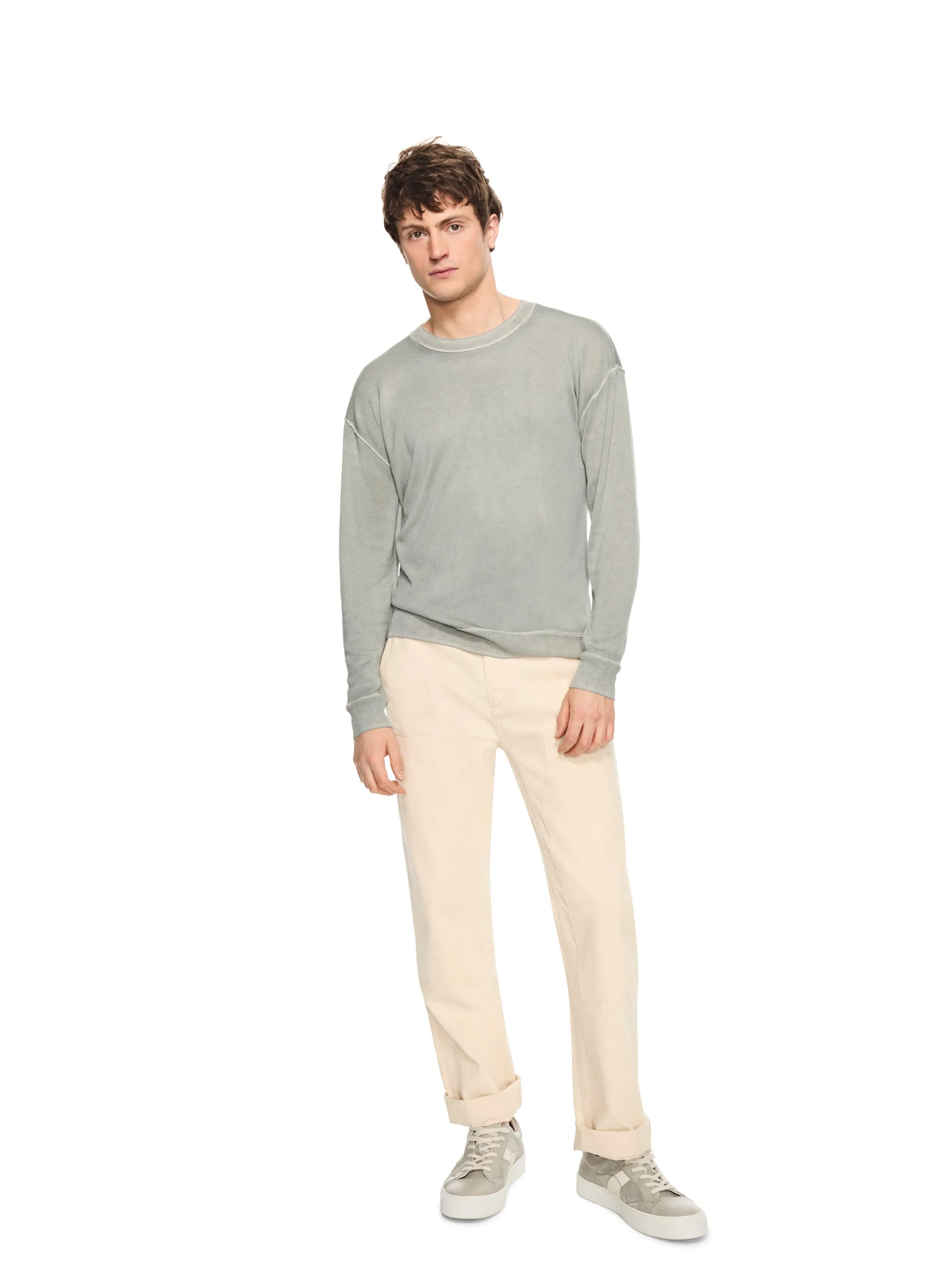 Silk and Cashmere Reverse Print Crewneck Sweater (Misty Blue)