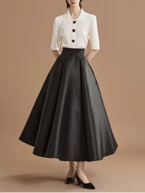 SK9107 Satin High Waist Flare Skirt