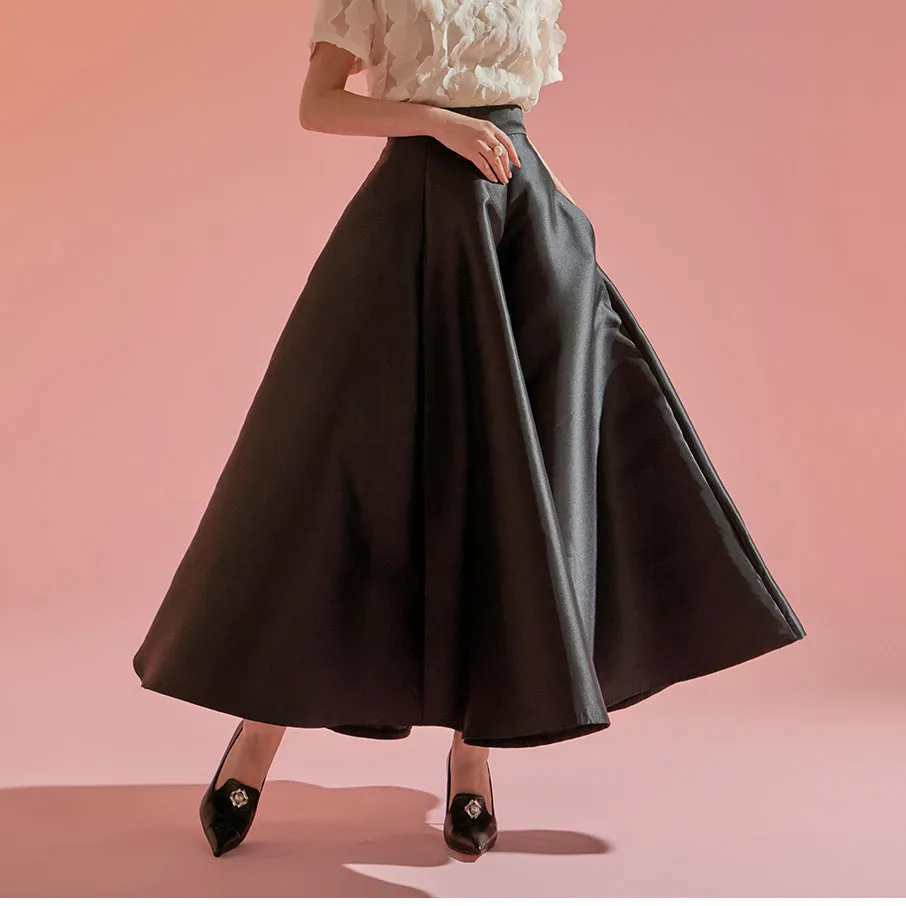 SK9107 Satin High Waist Flare Skirt