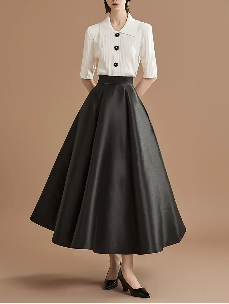 SK9107 Satin High Waist Flare Skirt