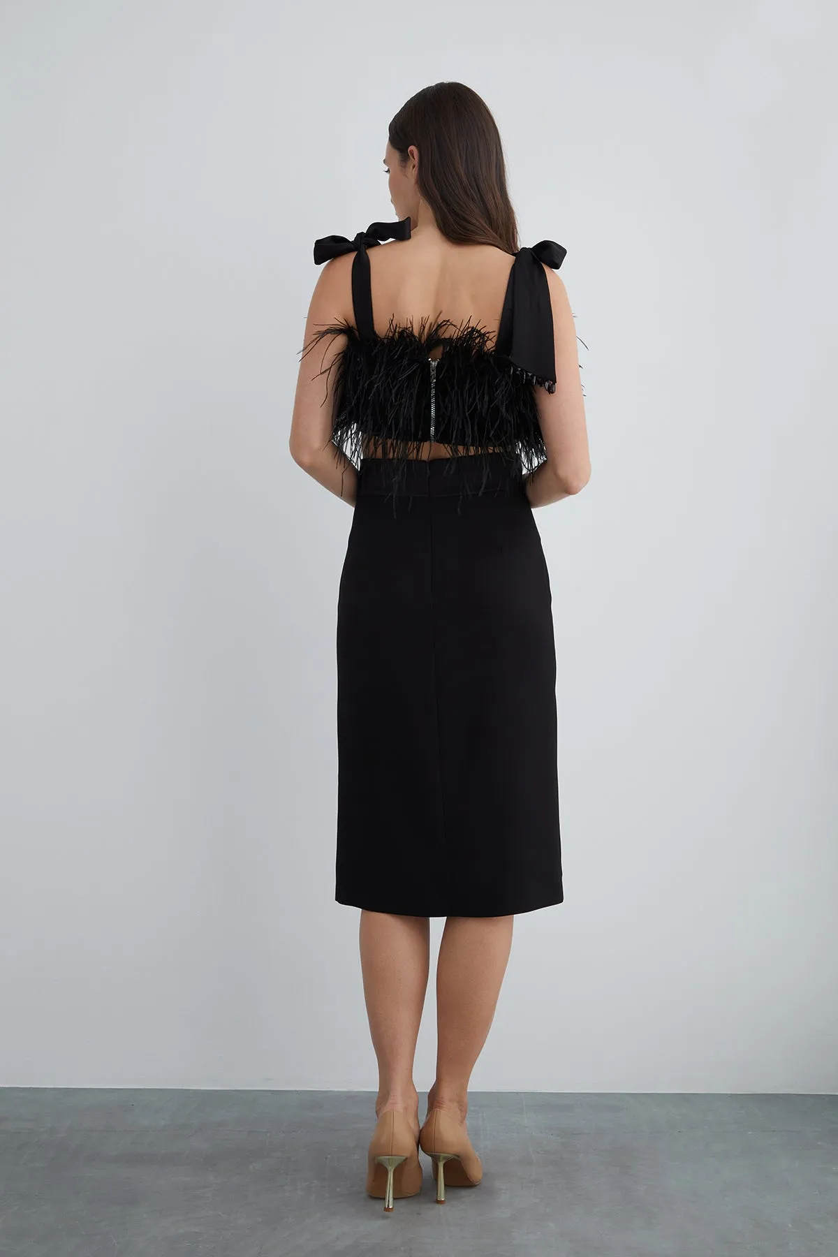 Straight Form Black Skirt with Front Center Slit