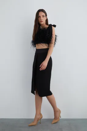 Straight Form Black Skirt with Front Center Slit