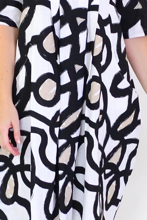 Swirls Print Linen Blend Tunic Dress