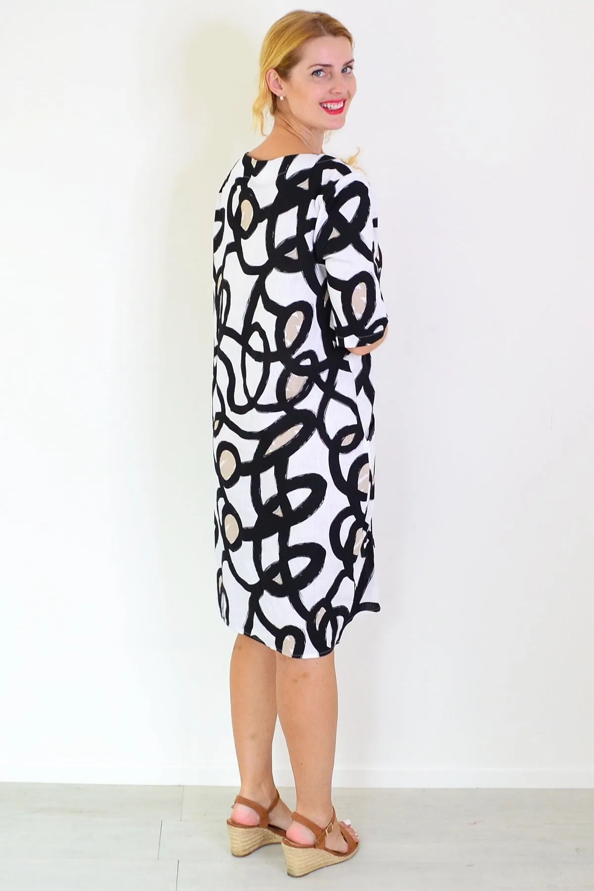Swirls Print Linen Blend Tunic Dress