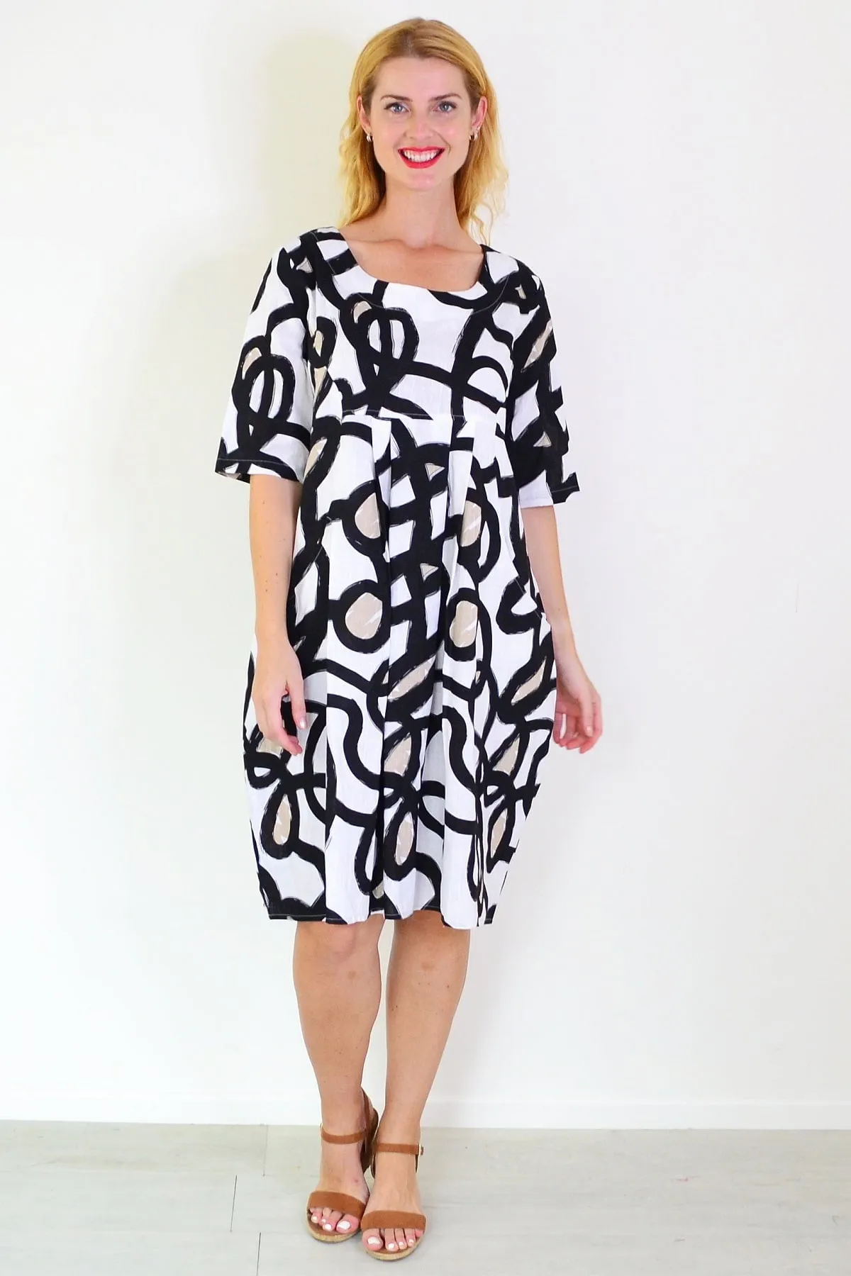 Swirls Print Linen Blend Tunic Dress