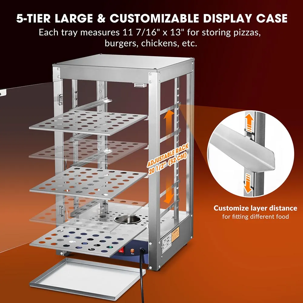 TheLAShop 5 Tier Food Warmer Comml. Countertop Pizza Cabinet 15x15x28