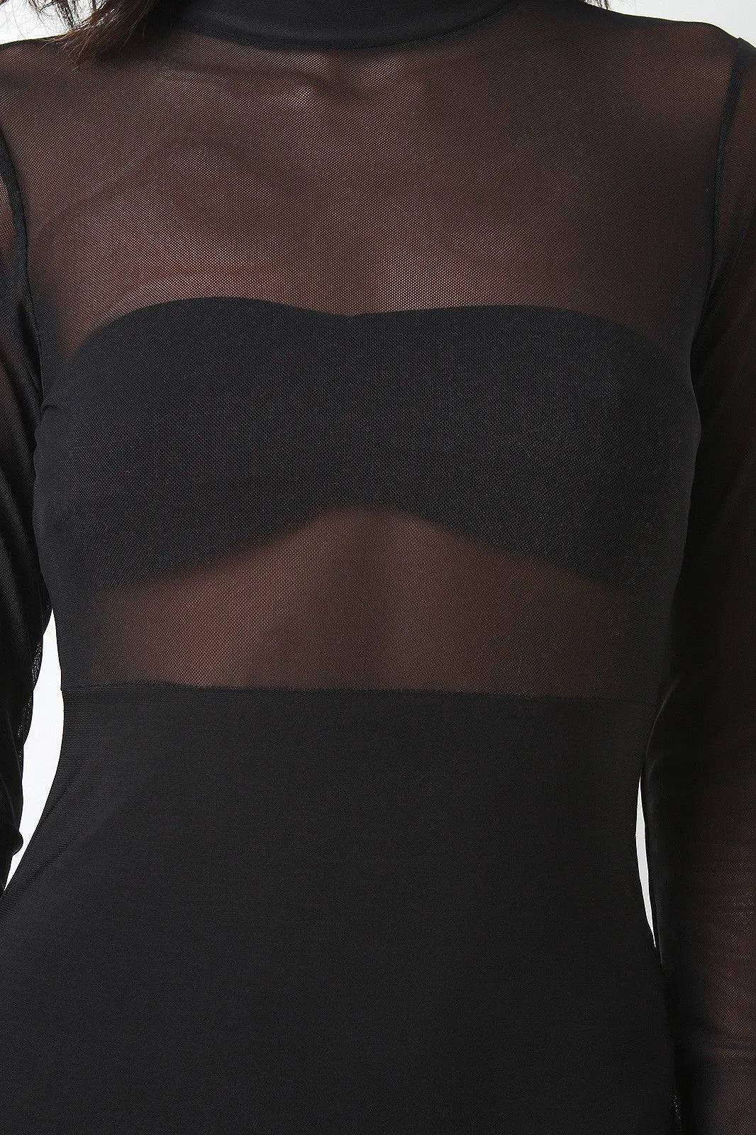 Twofer Mock Neck Mesh Dress