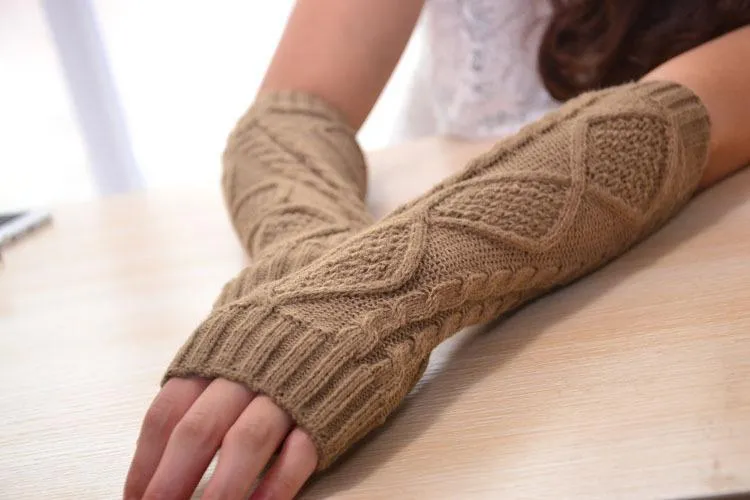 Unisex Knitted Elbow Length Fingerless Fashion Thick Wool Gloves Arm Warmers
