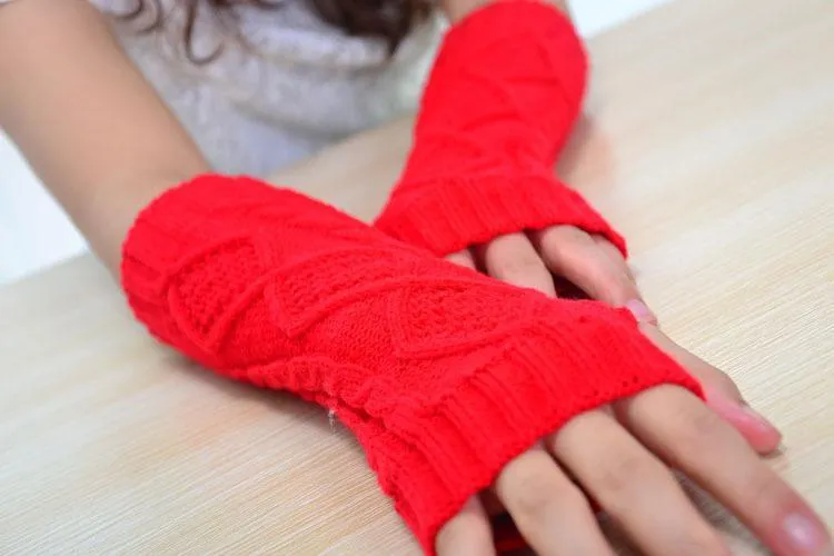 Unisex Knitted Elbow Length Fingerless Fashion Thick Wool Gloves Arm Warmers