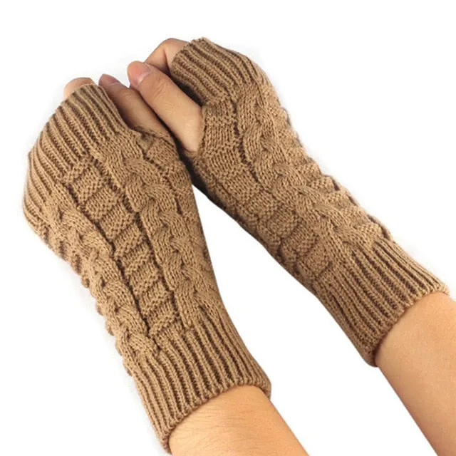 Unisex Knitted Wrist Fingerless Fashion Thick Wool Winter Gloves Arm Warmers