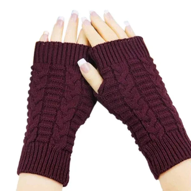 Unisex Knitted Wrist Fingerless Fashion Thick Wool Winter Gloves Arm Warmers