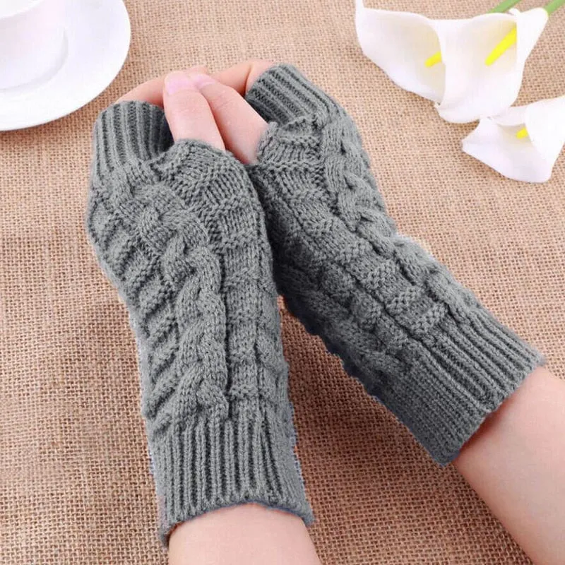 Unisex Knitted Wrist Fingerless Fashion Thick Wool Winter Gloves Arm Warmers