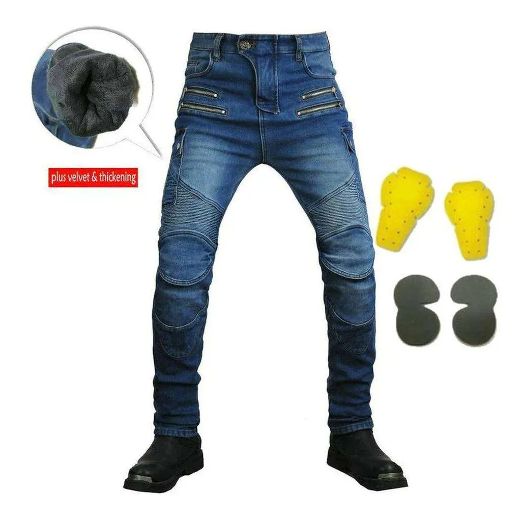 Warm blue men's biker jeans