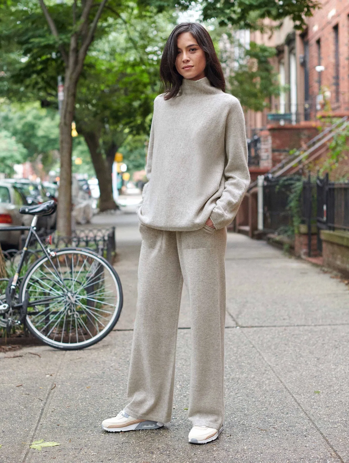 White   Warren - Cashmere Luxe Stand Neck Sweater in Misty Grey Heather