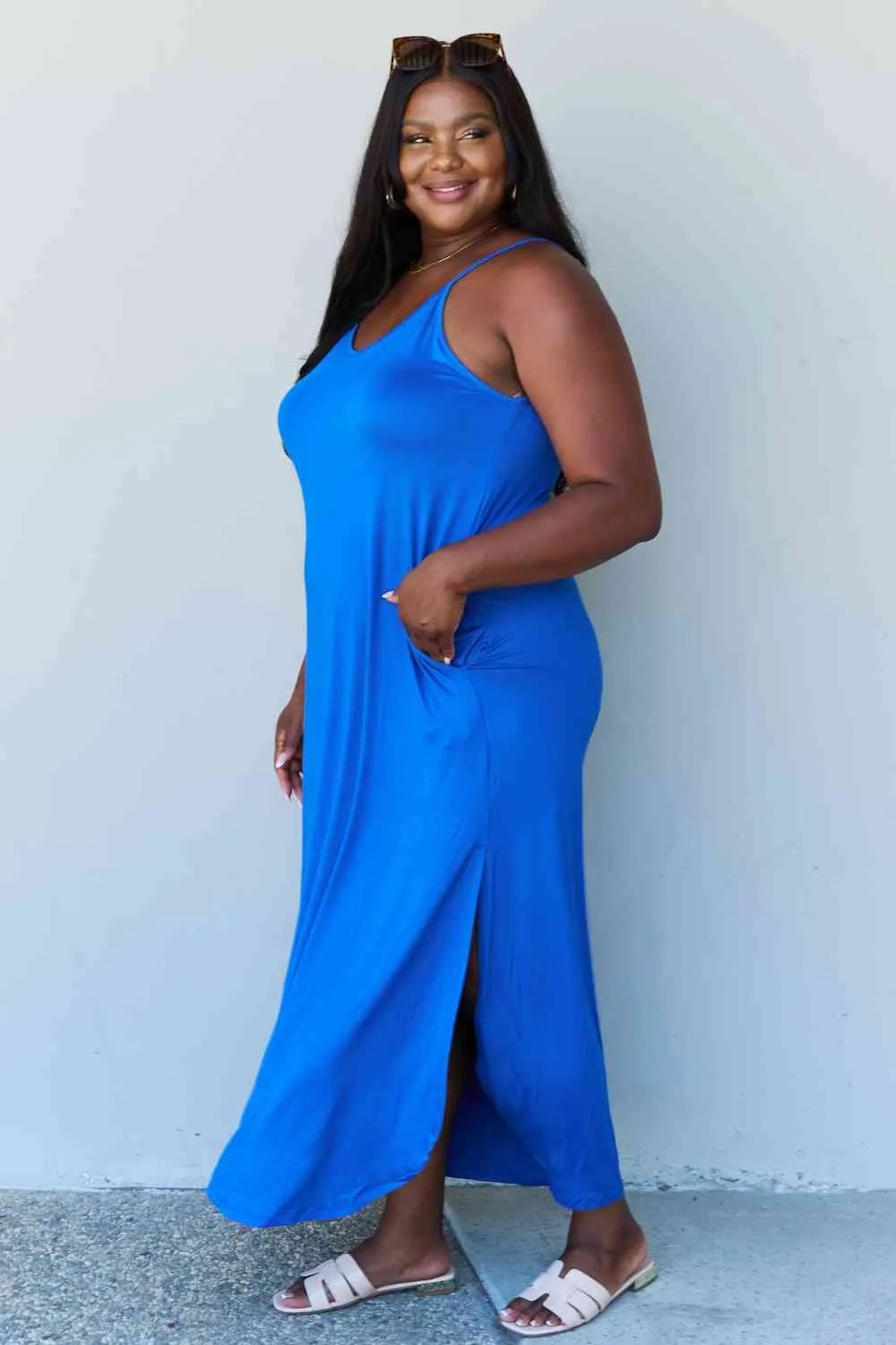 Women's Ninexis Good Energy Full Size Cami Side Slit Maxi Dress in Royal Blue