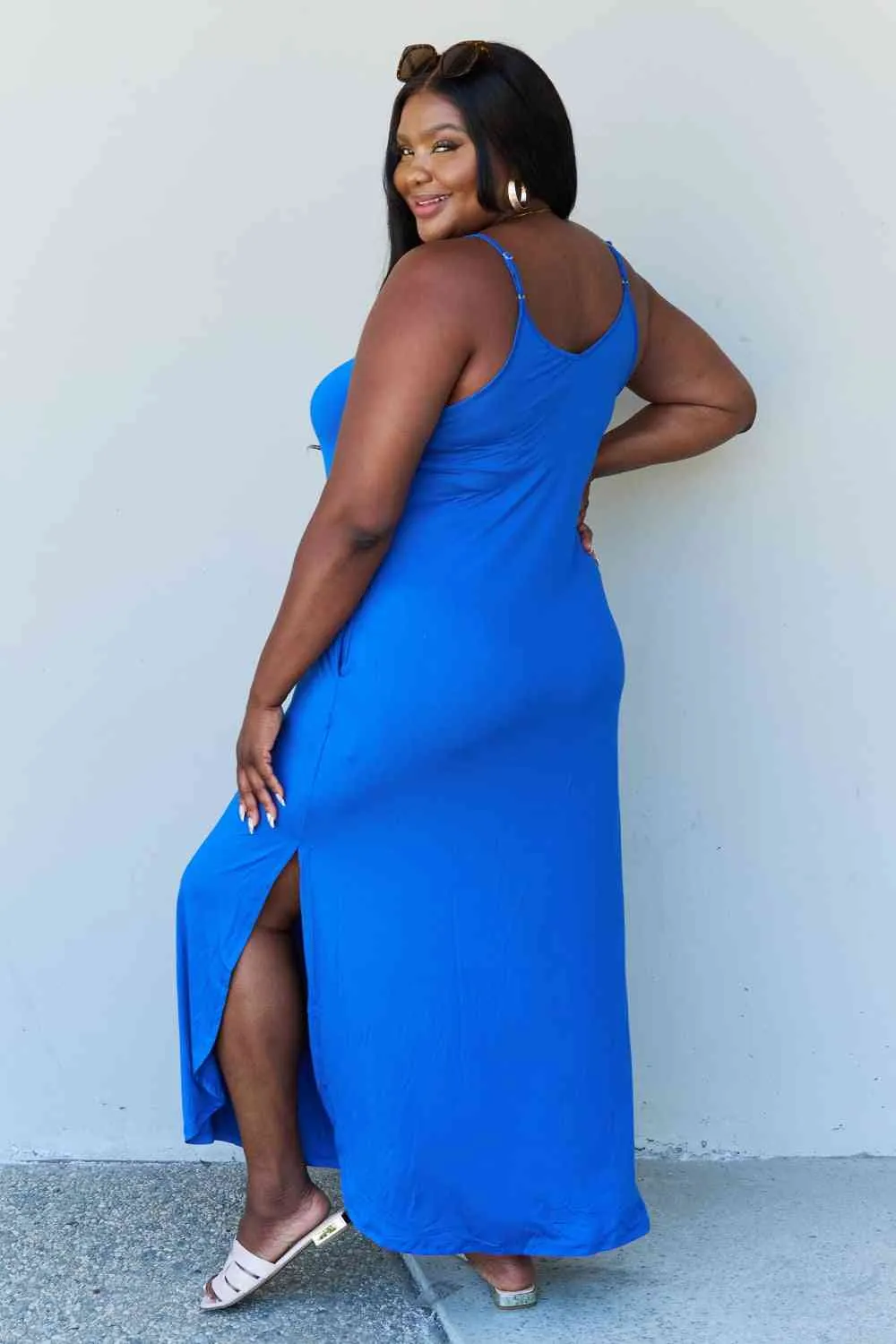 Women's Ninexis Good Energy Full Size Cami Side Slit Maxi Dress in Royal Blue