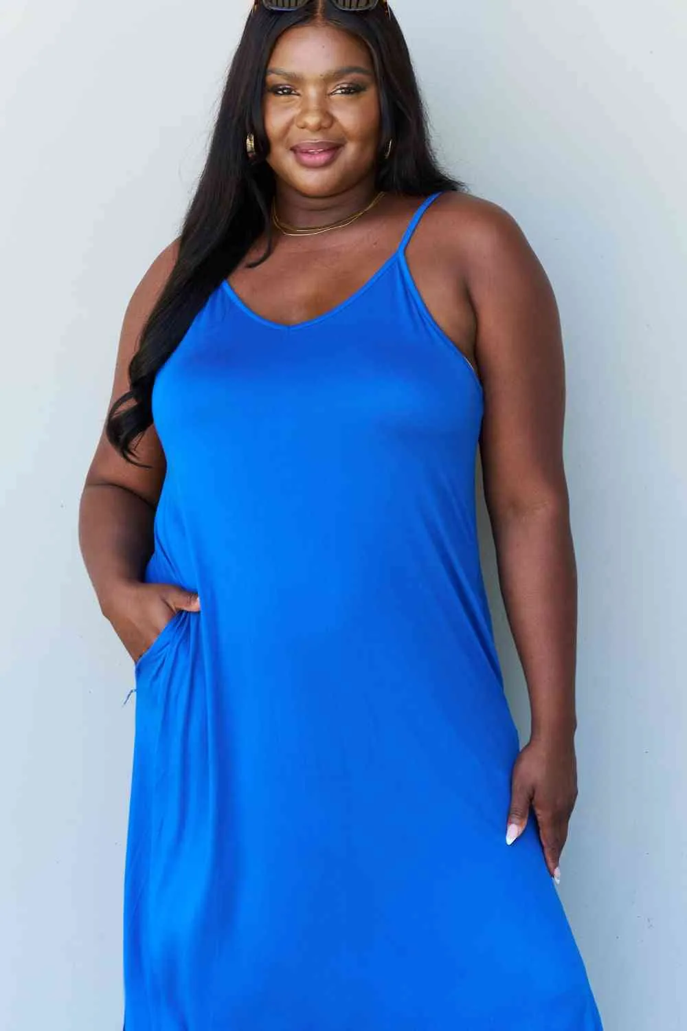 Women's Ninexis Good Energy Full Size Cami Side Slit Maxi Dress in Royal Blue